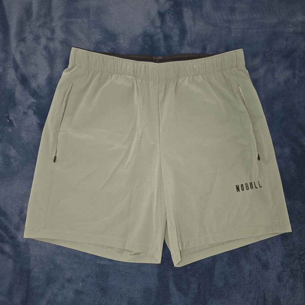 Nobull Mens Olive Green Training Shorts Size Medium Zipper Pockets CrossFit Gym